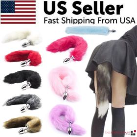 False Fox Tail With Metal Anal-Butt Plug Buttplug Cosplay Game Toy Games Romance (Color: Gray)